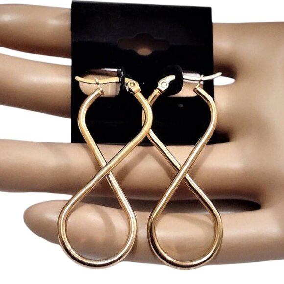 1 3/4 Inch 47mm Twisted Hoop Pierced Post Earrings Gold Tone - Picture 4 of 4